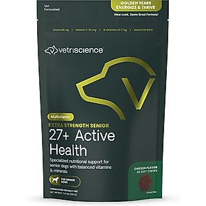 VetriScience Golden Years Energize & Thrive Extra Strength Senior 27+ Active Health Chicken Flavored Chews Multivitamin Supplement for Senior Dogs, 60 count