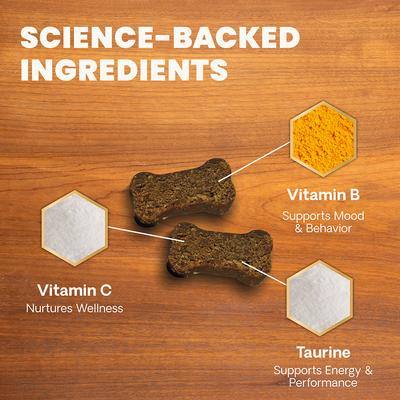 Show full view: VetriScience Golden Years Energize & Thrive Extra Strength Senior 27+ Active Health Chicken Flavored Chews Multivitamin Supplement for Senior Dogs, 60 count slide 5 of 8