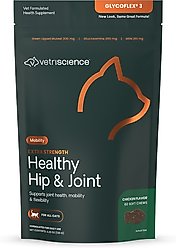VetriScience GlycoFlex 3 Extra Strength Healthy Hip & Joint Chicken Flavored Chews with Glucosamine & Green-Lipped Mussel Supplement for Cats, 60 count