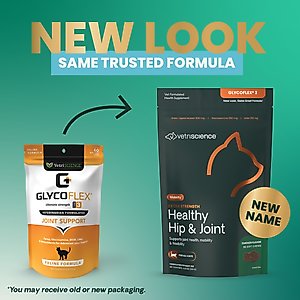 VetriScience GlycoFlex 3 Extra Strength Healthy Hip & Joint Chicken Flavored Chews with Glucosamine & Green-Lipped Mussel Supplement for Cats, 60 count