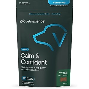 VetriScience Composure Calm & Confident Clinically Tested Peanut Butter Flavored Chews Calming & Anxiety Supplement for Dogs, 120 count