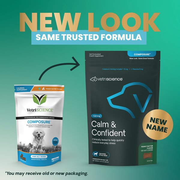 VetriScience Composure Calm & Confident Clinically Tested Peanut Butter Flavored Chews Calming & Anxiety Supplement for Dogs