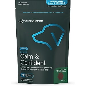 VetriScience Golden Years Senior Calm & Confident Chicken Flavored Chews with Colostrum Calming & Brain Health Supplement for Senior Dogs, 60 count