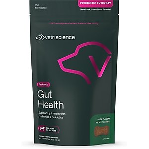VetriScience Probiotic Everyday Gut Health Duck Flavored Chews Probiotic Supplement for Dogs, 45 count