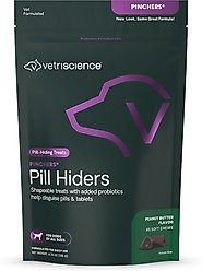 VetriScience Pinchers Pill Hiders Peanut Butter Flavored Chews with Probiotics Non-Greasy Pill Wrap for Dogs, 45 count