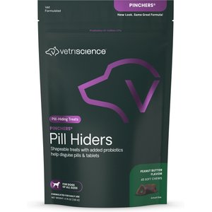 VetriScience Pinchers Pill Hiders Peanut Butter Flavored Chews with Probiotics Non-Greasy Pill Wrap for Dogs, 45 count