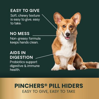 Show full view: VetriScience Pinchers Pill Hiders Peanut Butter Flavored Chews with Probiotics Non-Greasy Pill Wrap for Dogs, 45 count slide 6 of 11