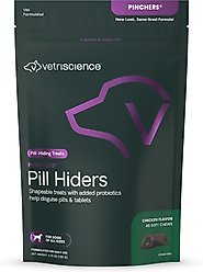 VetriScience Pinchers Pill Hiders Chicken Flavored Chews with Probiotics Non-Greasy Pill Wrap for Dogs, 45 count