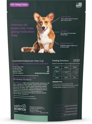Show full view: VetriScience Pinchers Pill Hiders Peanut Butter Flavored Chews with Probiotics Non-Greasy Pill Wrap for Dogs, 45 count slide 10 of 11