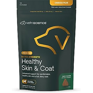 VetriScience Omega Plus Extra Strength Healthy Skin & Coat Duck Flavored Chews Omega-3 Supplement for Dogs, 40 count