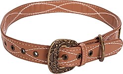 Wrangler Faux Leather with Stitching Dog Collar, Light Brown, Large: 18 to 24-in neck, 1-in wide
