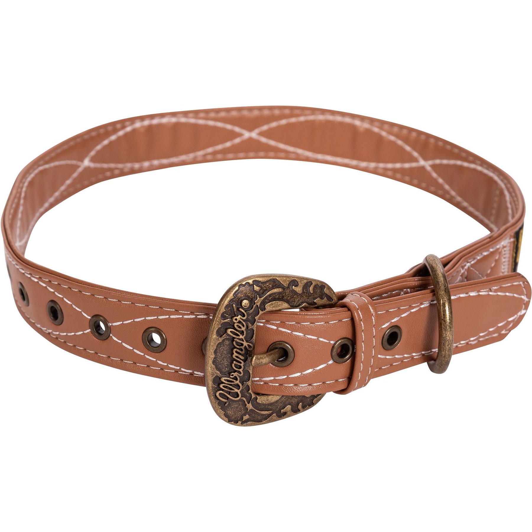 Wrangler Faux Leather with Stitching Dog Collar, Light Brown, Large: 18 to 24-in neck, 1-in wide