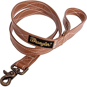 Wrangler Faux Leather with Stitching Dog Leash, Light Brown, 6-ft long, 5/8-in wide