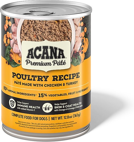 Show full view: ACANA Premium Pate Poultry in Bone Broth Grain-Free Wet Dog Food, 12.8-oz, case of 12 slide 1 of 13