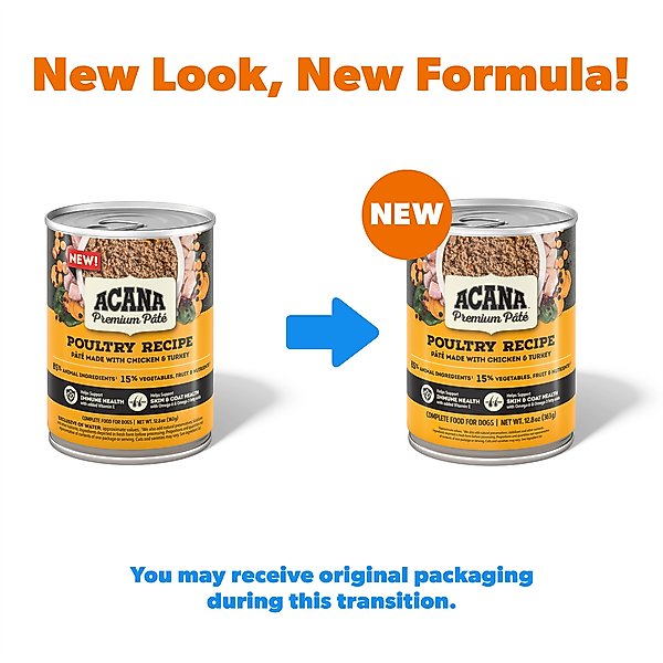 Show full view: ACANA Premium Pate Poultry in Bone Broth Grain-Free Wet Dog Food, 12.8-oz, case of 12 slide 3 of 13