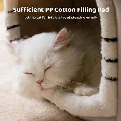 NonoPets Cozy Cushion Double Roof Synthetic Fabric Cat House Tent Bed, Grey