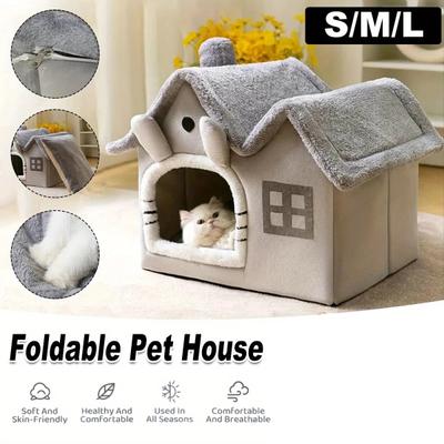 NonoPets Cozy Cushion Double Roof Synthetic Fabric Cat House Tent Bed, Grey