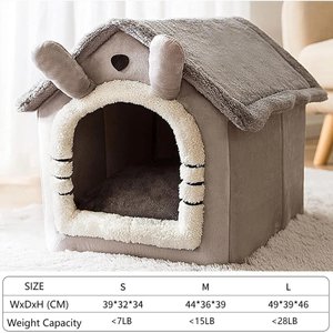 NonoPets Cozy Cushion Single Roof Synthetic Fabric Cat House Tent Bed, Grey, Small