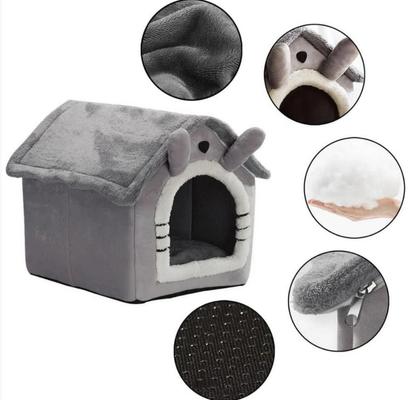 Show full view: NonoPets Cozy Cushion Single Roof Synthetic Fabric Cat House Tent Bed, Grey, Medium slide 6 of 6