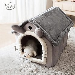 NonoPets Cozy Cushion Single Roof Synthetic Fabric Cat House Tent Bed, Grey, Small