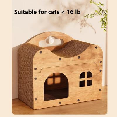Show full view: NonoPets 2-in-1 Double Layer 17.5-in Polyester Cat Scratcher Lounge Bed & Condo with Play Balls, Beige slide 2 of 6