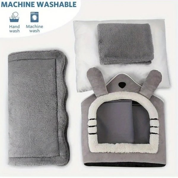 Show full view: NonoPets Cozy Cushion Single Roof Synthetic Fabric Cat House Tent Bed, Grey, Medium slide 4 of 5
