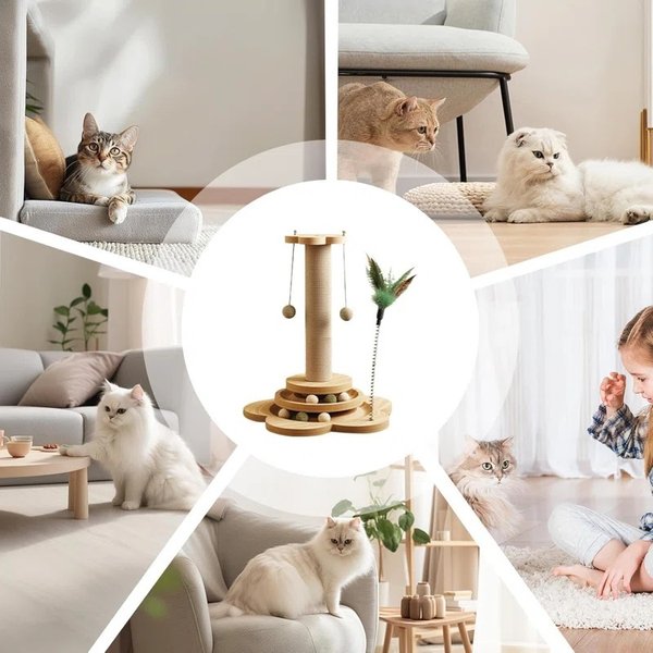 Show full view: NonoPets Flower Sisal 18-in Polyester Cat Scratching Post with Teaser Toys, Beige slide 5 of 6