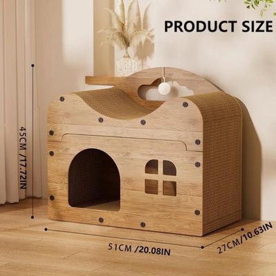 Show full view: NonoPets 2-in-1 Double Layer 17.5-in Polyester Cat Scratcher Lounge Bed & Condo with Play Balls, Beige slide 3 of 6