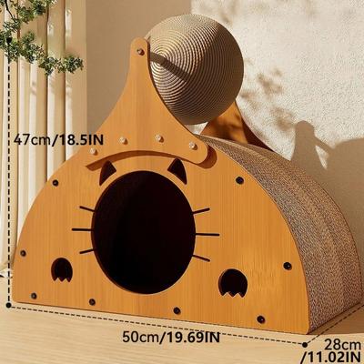 Show full view: NonoPets Indoor Multi-Functional 18.5-in Polyester Cat Scratcher & Condo, Wood slide 3 of 5