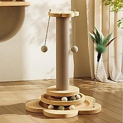 NonoPets Mushroom Sisal 18-in Polyester Cat Scratching Post with Teaser Toys, Beige