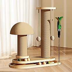 NonoPets Mushroom Sisal 16.3-in Polyester Cat Scratching Post with Teaser Toys, Beige