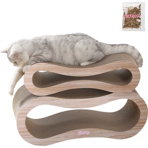 THE LICKER STORE Suvi 26-in Modern Cardboard Infinity 2-in-1 Lounge Cat Scratcher with Catnip, Oak Wood