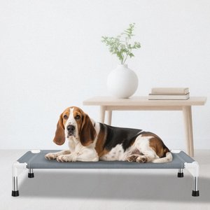 Caghash Raised Elevated Stainless Steel Frame Outdoor & Indoor Dog Bed, Blue/White/Grey, Large: 39 x 27 x 5-in