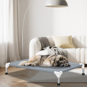 Caghash Raised Elevated Stainless Steel Frame Outdoor & Indoor Dog Bed, Blue/White/Grey, Large: 39 x 27 x 5-in