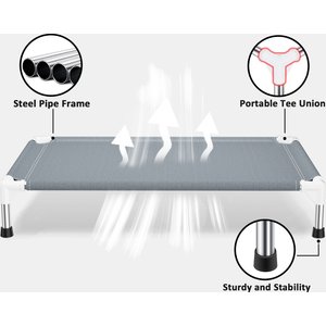 Caghash Raised Elevated Stainless Steel Frame Outdoor & Indoor Dog Bed, Blue/White/Grey, Large: 39 x 27 x 5-in