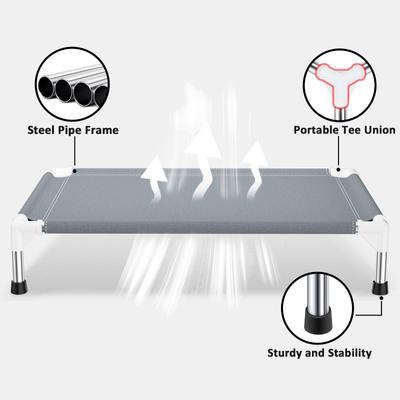 Show full view: Caghash Raised Elevated Stainless Steel Frame Outdoor & Indoor Dog Bed, Blue/White/Grey, Medium: 34 x 26 x 5-in slide 2 of 8