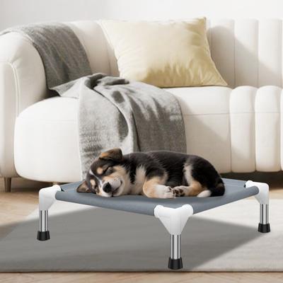 Show full view: Caghash Raised Elevated Stainless Steel Frame Outdoor & Indoor Dog Bed, Blue/White/Grey, Small: 20 x 20 x 5-in slide 7 of 9