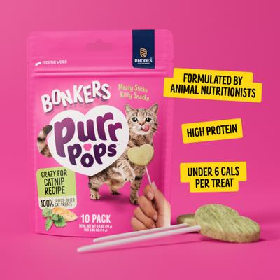 Show full view: Bonkers Purrpops Catnip Flavored Lollipop Freeze-Dried Cat Treats, 0.2-oz bag, 4 count slide 7 of 11