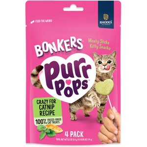 Bonkers Purrpops Catnip Flavored Lollipop Freeze-Dried Cat Treats, 0.2-oz bag, 4 count