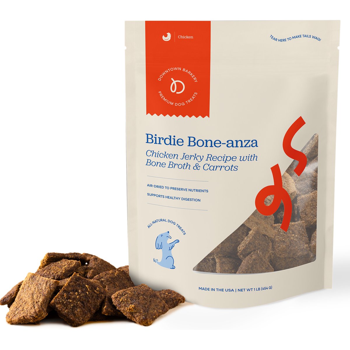 Downtown Barkery Chicken & Bone Broth High-Protein Jerky Dog Treats, 1-lb bag