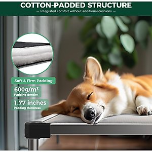 FXW TitanNest Padded Chew-Proof Elevated Dog Bed, Grey, Medium: 42-in