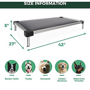 FXW TitanNest Padded Chew-Proof Elevated Dog Bed, Grey, Medium: 42-in