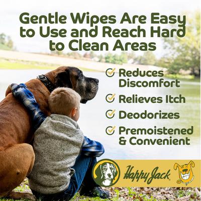 Show full view: Happy Jack Aloe Vera & Cucumber Eucalyptus Scent Dog, Cat & Horse Ear Wipes, 100 count slide 4 of 9
