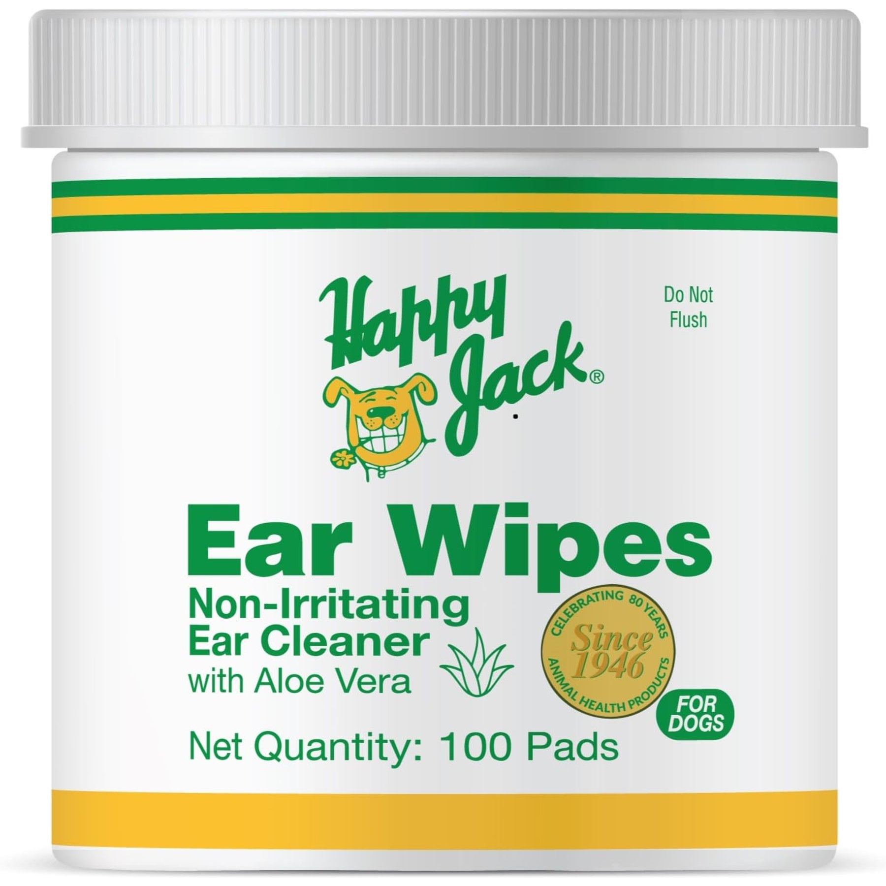 Happy Jack Aloe Vera & Cucumber Eucalyptus Scent Dog, Cat & Horse Ear Wipes, 100 count