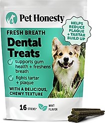 Pet Honesty Dental Health Fresh Sticks Mint Plaque Off Dental & Teeth Cleaning Dog Dental Chews, 16 count