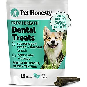 Pet Honesty Dental Health Fresh Sticks Mint Plaque Off Dental & Teeth Cleaning Dog Dental Chews, 16 count