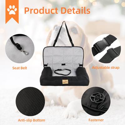 Show full view: BingoPaw Waterproof Car Front Seat Pad Cushion Dog Bed Mat with Removable Safety Belt, Black, Large slide 9 of 11