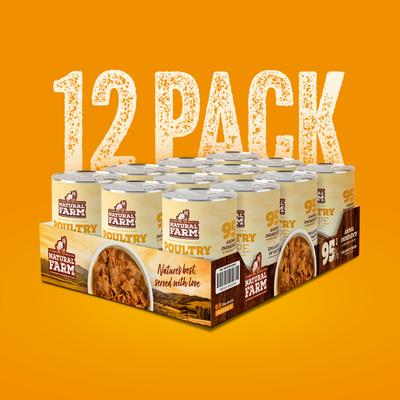 Show full view: Natural Farm Adult Grain-Free 95% Animal Ingredients Chicken Recipe Canned Wet Dog Food, 12-oz can, case of 12 slide 7 of 10