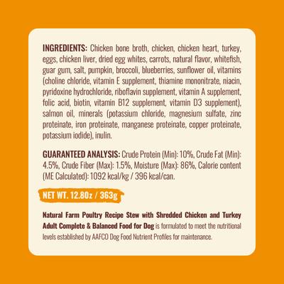 Show full view: Natural Farm Adult Grain-Free 95% Animal Ingredients Chicken Recipe Canned Wet Dog Food, 12-oz can, case of 12 slide 6 of 10