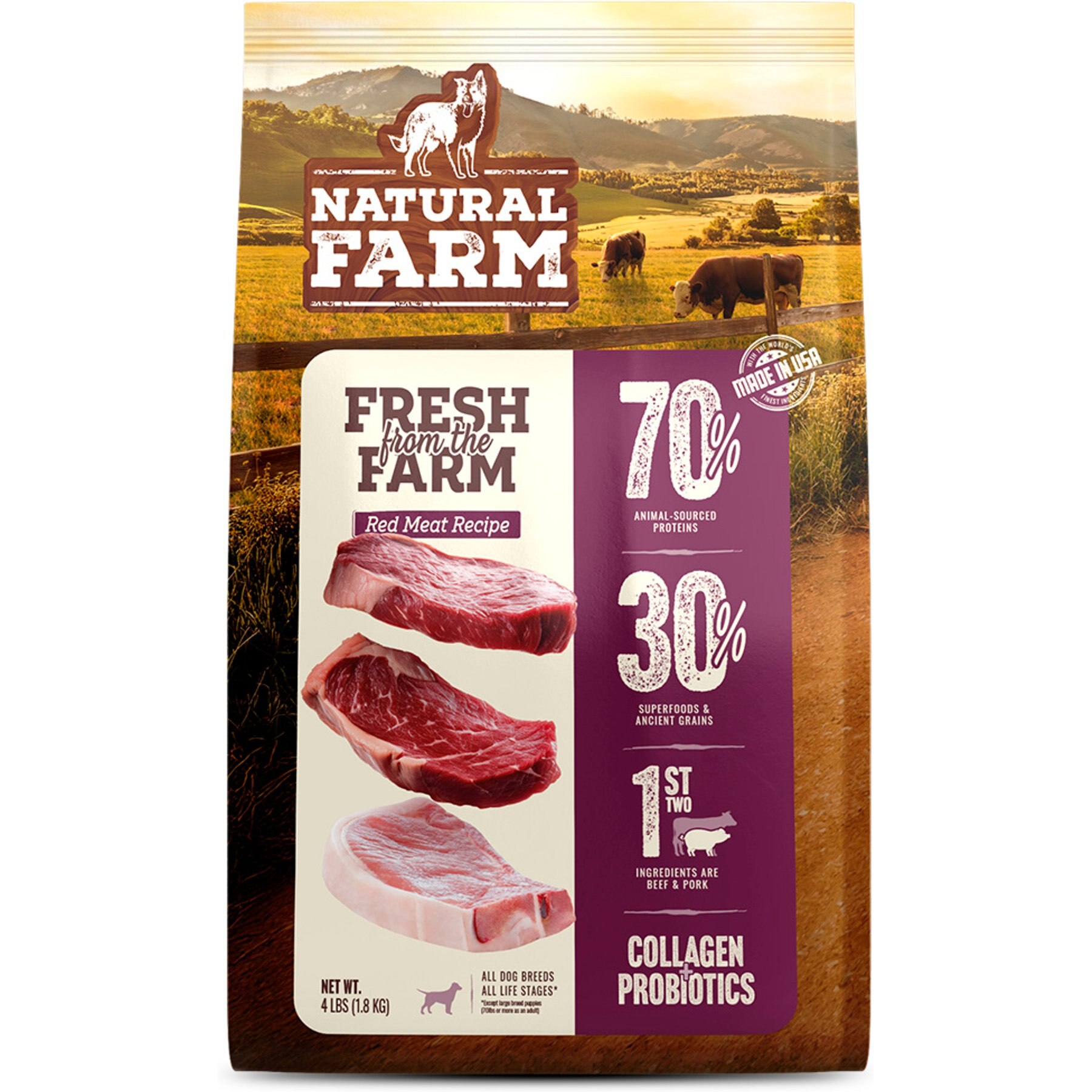 Natural Farm Fresh Beef Recipe with Collagen Dry Dog Food, 8-lb bundle